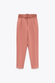 PANTS WITH FABRIC-COVERED BELT - Red   United States at Zara